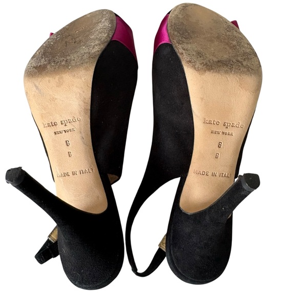 Kate Spade Sling Back Open Toe Black Heels Pink Bow    Sz 8 - Picture 8 of 8